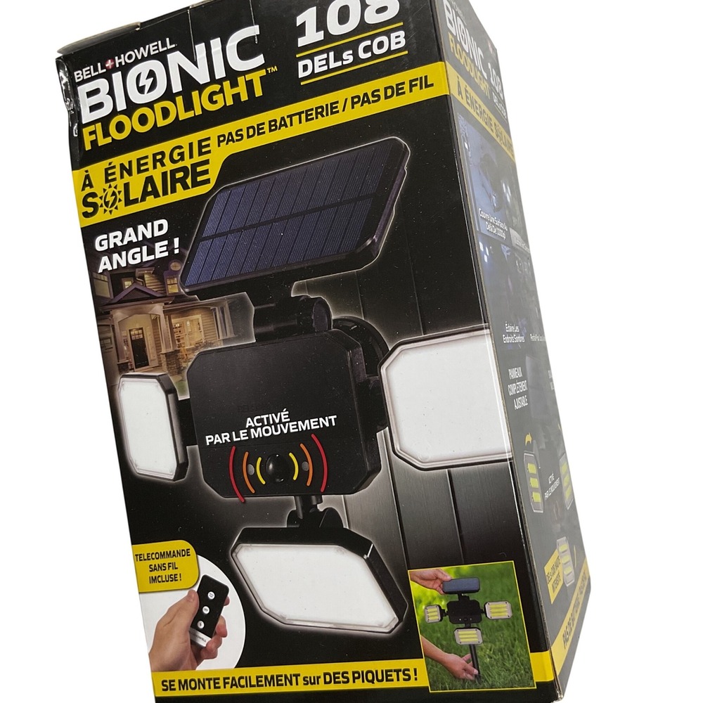 Bell+Howell Bionic Floodlight 108 COB LEDs Solar Powered Motion Activated Black